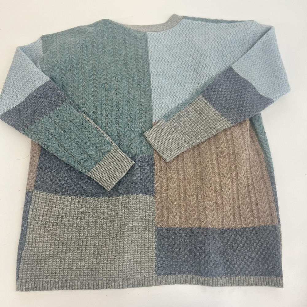 WoolOvers Cardigan Womens Medium Colorblock Open Front Cable‎ Knit Patchwork - Picture 13 of 15